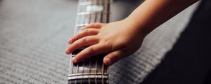 Preview wallpaper acoustic guitar, guitar, strings, fretboard, music, hand