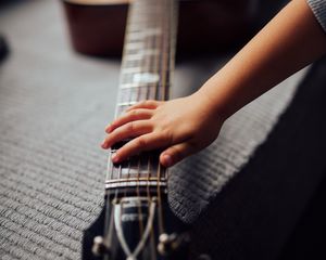 Preview wallpaper acoustic guitar, guitar, strings, fretboard, music, hand