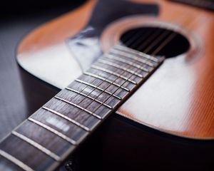 Preview wallpaper acoustic guitar, guitar, strings, fretboard, music