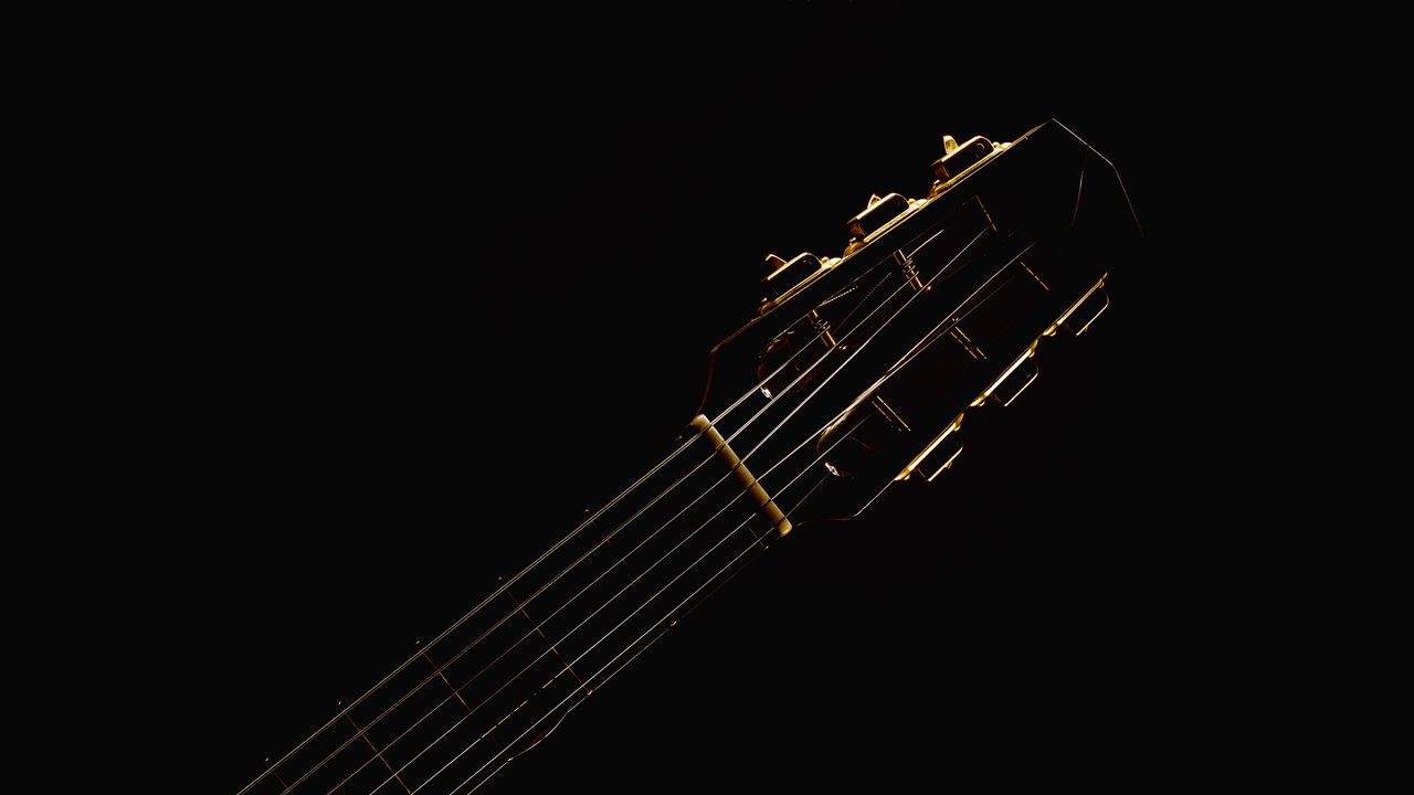 Wallpaper acoustic guitar, guitar, strings, music, darkness