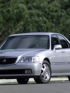 Preview wallpaper acura, 35rl, gray metallic, front view, style, cars, trees, asphalt