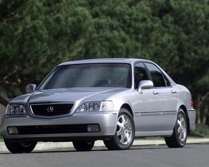 Preview wallpaper acura, 35rl, gray metallic, front view, style, cars, trees, asphalt