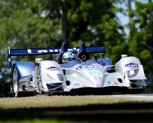 Preview wallpaper acura, arx-01, bolide, white, blue, front view, track, sports, traffic, trees, car