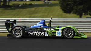 Preview wallpaper acura, arx-01, green, black, pilot, bolide, motion, side view, sports, nature, cars