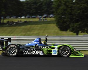 Preview wallpaper acura, arx-01, green, black, pilot, bolide, motion, side view, sports, nature, cars