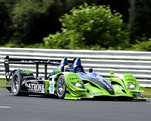 Preview wallpaper acura, arx-01, green, blue, traffic, sports, side view, track, driver, ca