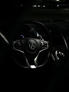 Preview wallpaper acura, car, steering wheel, salon, black