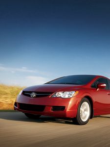 Preview wallpaper acura, csx, red, movement, sedan, front view, nature, cars