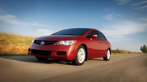 Preview wallpaper acura, csx, red, movement, sedan, front view, nature, cars