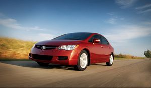 Preview wallpaper acura, csx, red, movement, sedan, front view, nature, cars