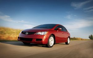 Preview wallpaper acura, csx, red, movement, sedan, front view, nature, cars