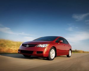 Preview wallpaper acura, csx, red, movement, sedan, front view, nature, cars