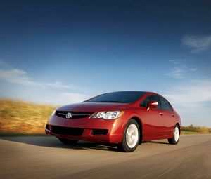 Preview wallpaper acura, csx, red, movement, sedan, front view, nature, cars
