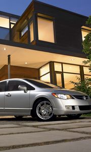 Preview wallpaper acura, csx, type-s, metallic silver, sedan, style, cars, side view, building, tree