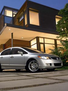 Preview wallpaper acura, csx, type-s, metallic silver, sedan, style, cars, side view, building, tree