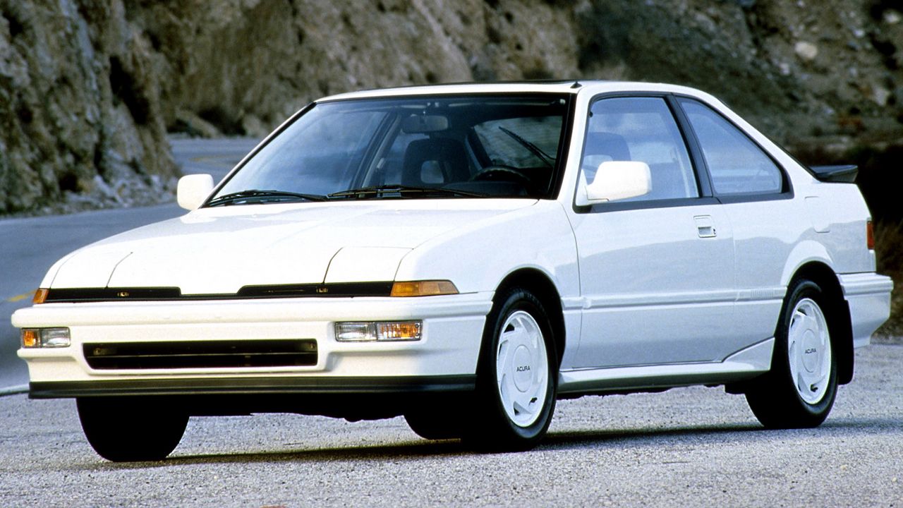 Wallpaper acura, integra, 1988, white, front view, mountains, car