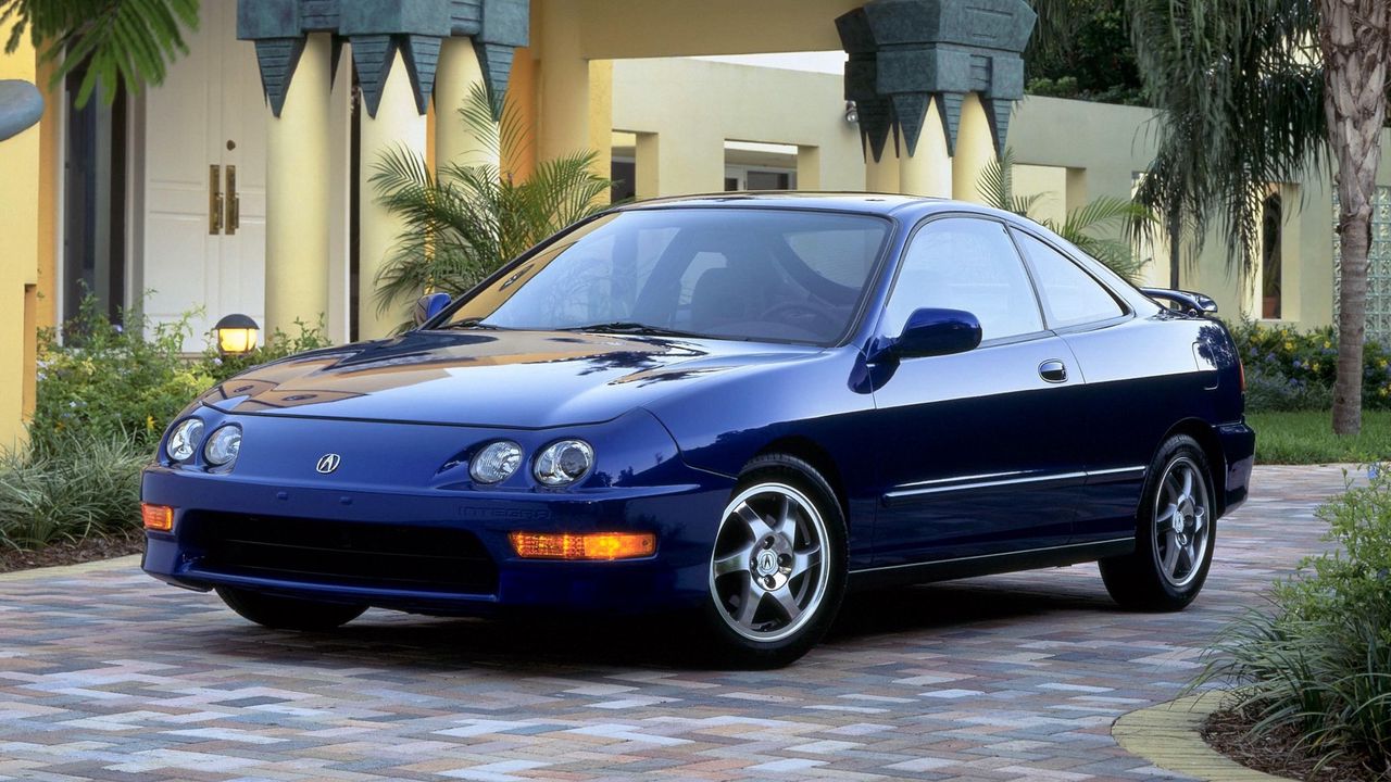 Wallpaper acura, integra, gs-r, blue, coupe, front view, sports, cars, building