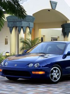 Preview wallpaper acura, integra, gs-r, blue, coupe, front view, sports, cars, building