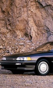 Preview wallpaper acura, legend, black, coupe, side view, cars, rocks