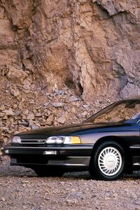 Preview wallpaper acura, legend, black, coupe, side view, cars, rocks