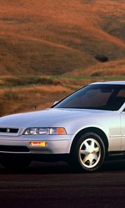 Preview wallpaper acura, legend, white, side view, road, nature, car