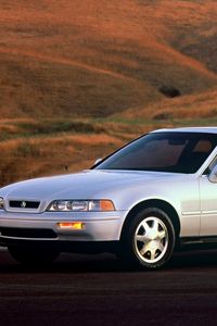 Preview wallpaper acura, legend, white, side view, road, nature, car