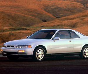 Preview wallpaper acura, legend, white, side view, road, nature, car