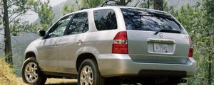 Preview wallpaper acura, mdx, silver metallic, jeep, rear view, forest, nature, cars
