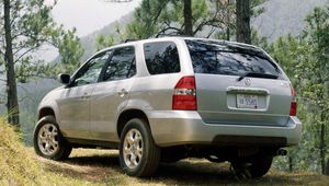 Preview wallpaper acura, mdx, silver metallic, jeep, rear view, forest, nature, cars