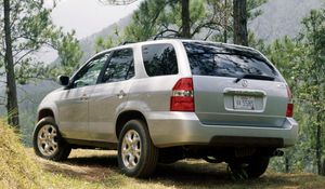 Preview wallpaper acura, mdx, silver metallic, jeep, rear view, forest, nature, cars