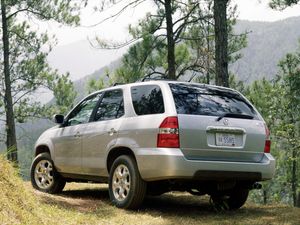 Preview wallpaper acura, mdx, silver metallic, jeep, rear view, forest, nature, cars