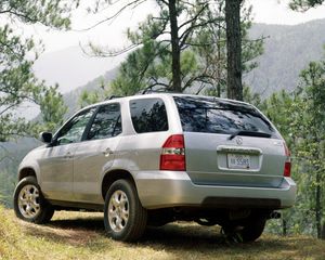 Preview wallpaper acura, mdx, silver metallic, jeep, rear view, forest, nature, cars