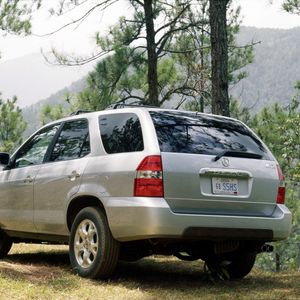 Preview wallpaper acura, mdx, silver metallic, jeep, rear view, forest, nature, cars