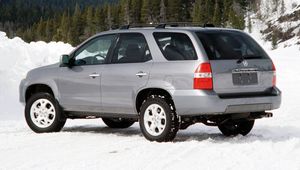 Preview wallpaper acura, mdx, silver metallic, jeep, side view, auto, forest, snow