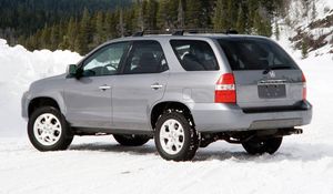 Preview wallpaper acura, mdx, silver metallic, jeep, side view, auto, forest, snow