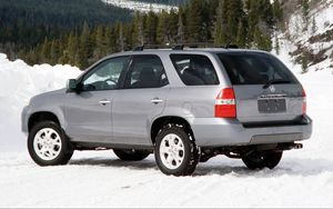Preview wallpaper acura, mdx, silver metallic, jeep, side view, auto, forest, snow