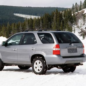 Preview wallpaper acura, mdx, silver metallic, jeep, side view, auto, forest, snow