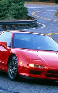 Preview wallpaper acura, nsx, 1999, red, front view, sports, style, cars, road, nature