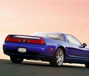 Preview wallpaper acura, nsx, blue, rear view, style, sports, cars, sunset