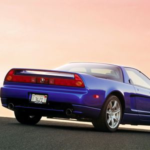 Preview wallpaper acura, nsx, blue, rear view, style, sports, cars, sunset