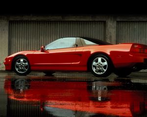 Preview wallpaper acura, nsx, red, side view, style, auto, reflection, wet asphalt