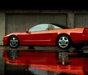 Preview wallpaper acura, nsx, red, side view, style, auto, reflection, wet asphalt