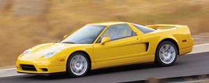 Preview wallpaper acura, nsx, yellow, style, side view, sport, cars, speed, road, paint