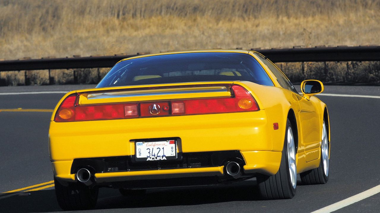 Wallpaper acura, nsx, yellow, sports, style, rear view, car, road, nature