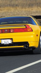 Preview wallpaper acura, nsx, yellow, sports, style, rear view, car, road, nature