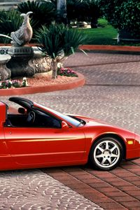 Preview wallpaper acura, nsx-t, red, sports, side view, style, convertible, auto, nature, fountain