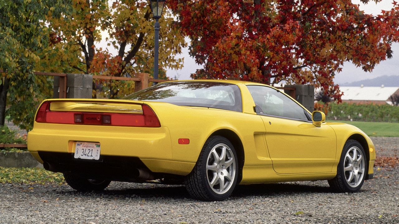 Wallpaper acura, nsx-t, yellow, side view, style, cars, nature, trees