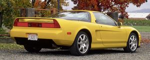 Preview wallpaper acura, nsx-t, yellow, side view, style, cars, nature, trees