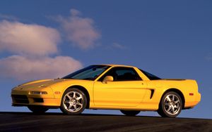 Preview wallpaper acura, nsx-t, yellow, side view, style, cars, sky