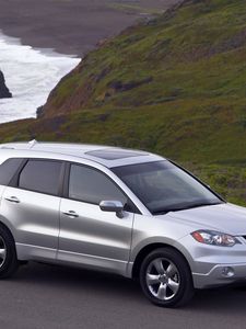 Preview wallpaper acura, rdx, metallic silver, top view, style, jeep, cars, nature, grass, water
